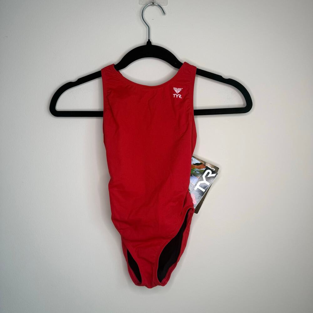 TYR Durafast Maxback Girls One Piece Swimsuit Red Youth 6 Racing Training NWT